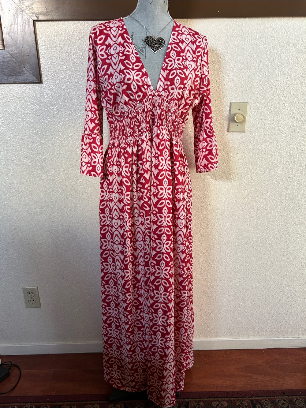 Women's Red & White Floral Maxi Dress